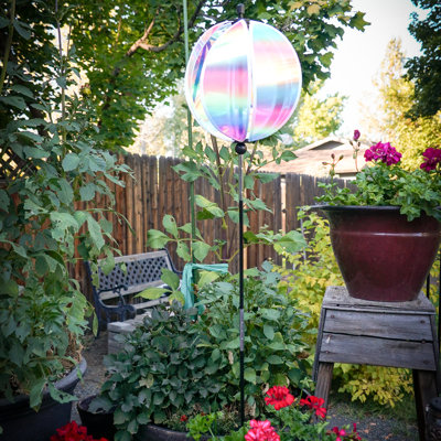 11-inch Striped Iridescent Gazing Ball Spinner