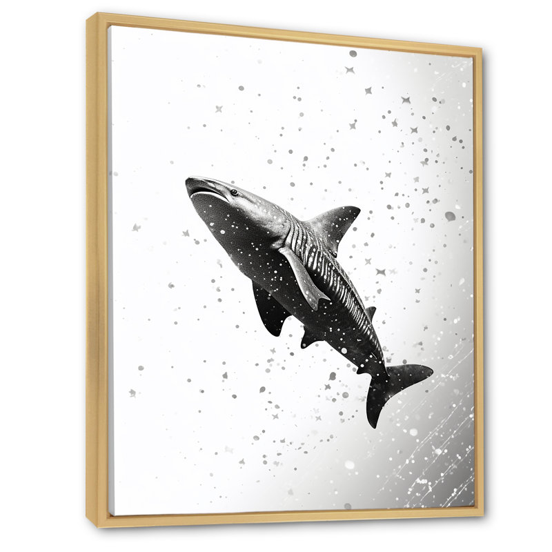 " Monochrome Gray Shark Dance II ", 20" H x 12" W x 1" D, Natural Floater Framed