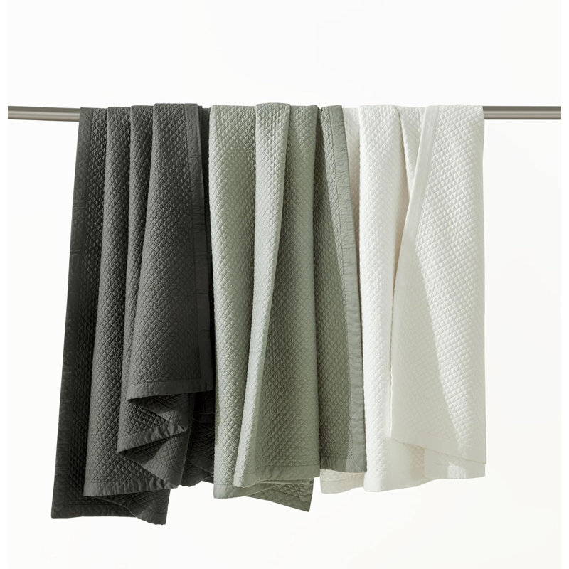 Silky Cooling Eucalyptus Tencel Lyocell Diamond Stitch Quilt Set, King Quilt + 2 King Shams, Eucalyptus