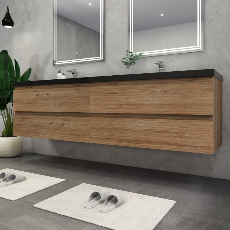 Kirker 83.5'' Double Bathroom Vanity with Acrylic Top, Oak