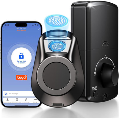 SEPOX® Compact Smart Deadbolt, 5-In-1 Keyless Entry Door Lock With Fingerprint, Wi-Fi, Bluetooth, Tuya App & Key, Slim Design For Front Door, Bedroom, Universal Replacement For Lever & Knob