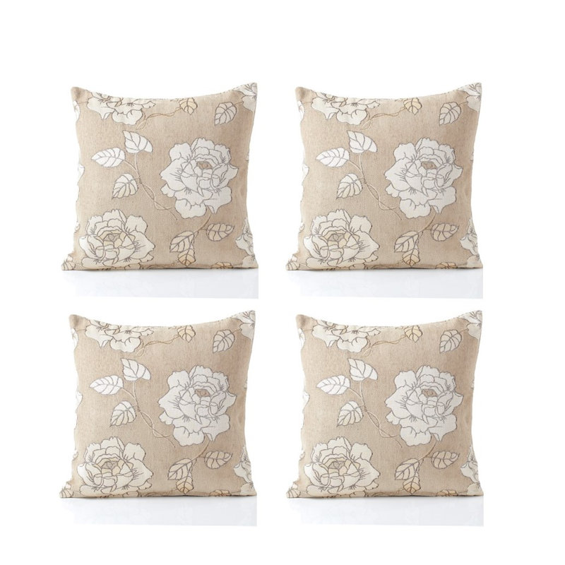 Piedmt Floral Square Cushion, Beige/Cream, 55 cm H x 55 cm W x 15 cm D