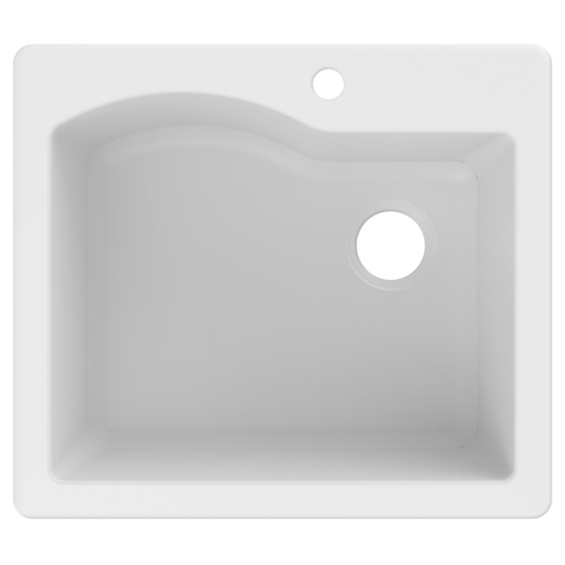 KRAUS Dual Mount Bowl Granite Kitchen Sink w/ Top Mount and Undermount Installation, 25" Single Bowl, White