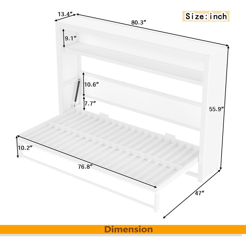 Lit escamotable simple avec tablettes, lit mural en métal au design pliable et peu encombrant