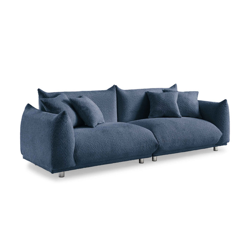 Arnya 225.8Cm Round Arms Sofa, Blue Boucle
