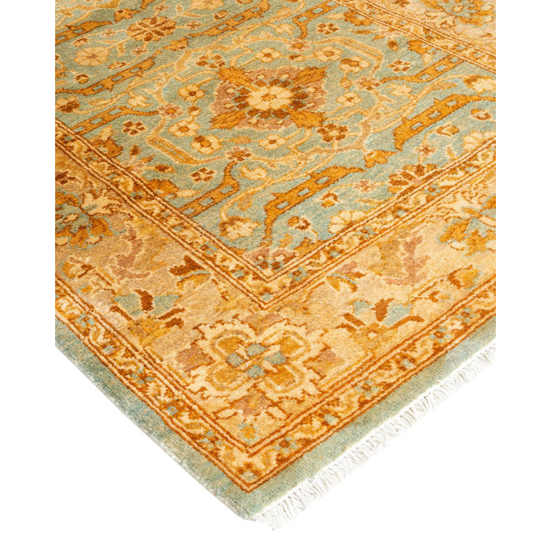 Yashvi, tapis unique noué à la main bleu