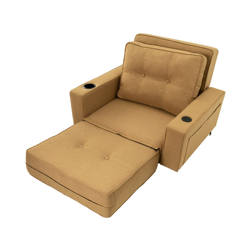 Fauteuil convertible capitonné l 41 po Cournoyer, Mélange de lin brun, Lin