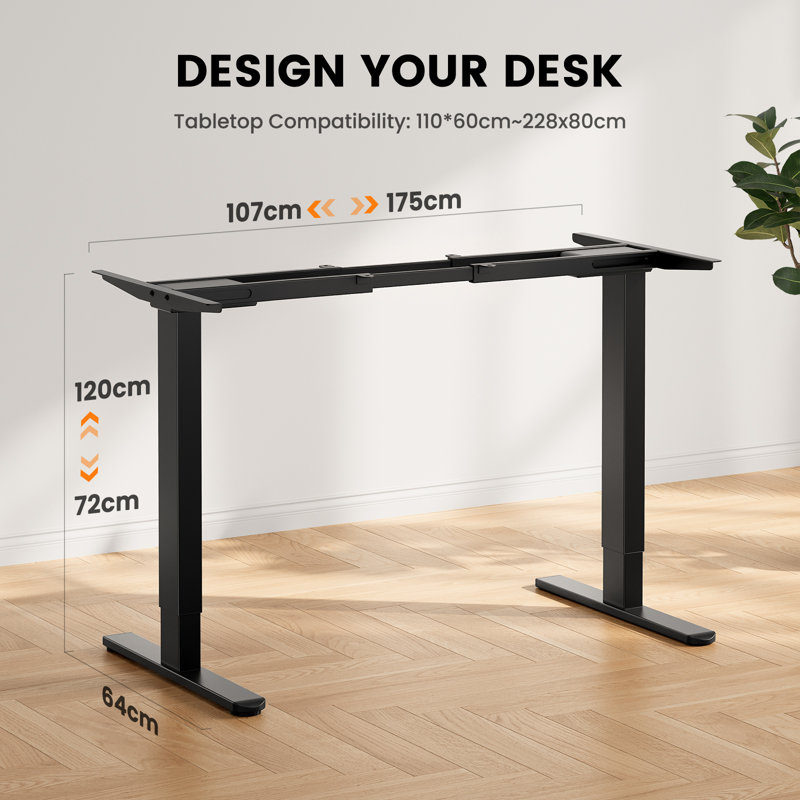 Dual Motor Height Adjustable Desk Frame Suitable for 44–90 inch Tabletops, Features 4 Height Presets, 268 lbs Weight Capacity, and Stable, Quiet Electric Height Adjustment,Includes Cable Management Tray and Dual Hooks.