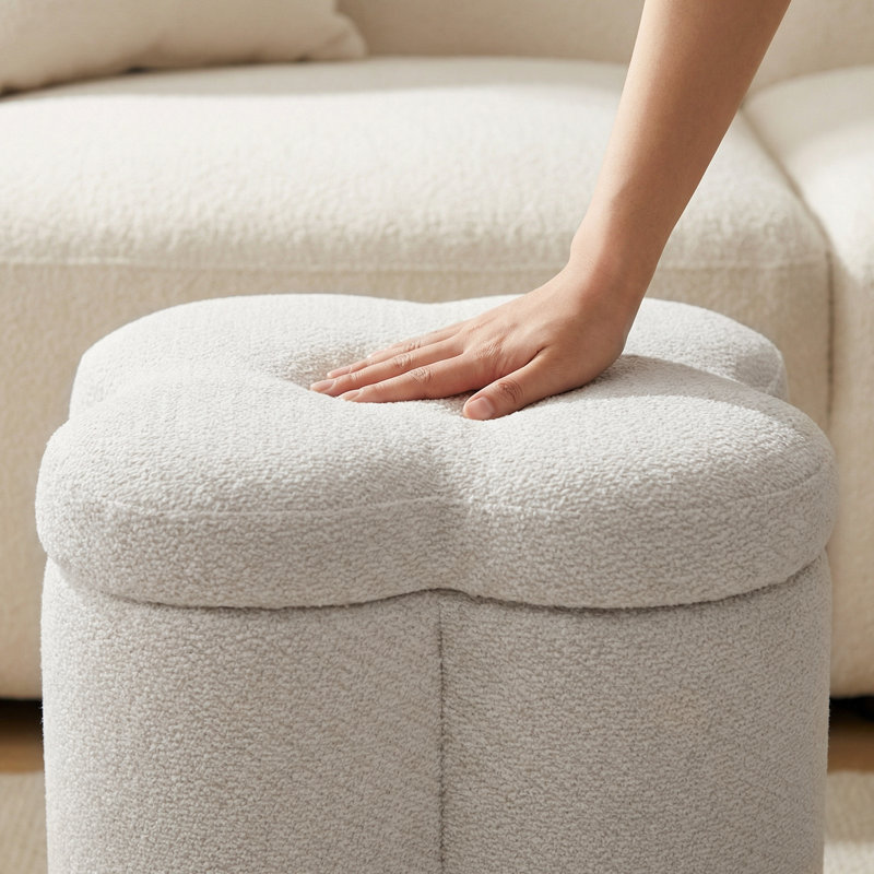 16.9"W Storage Upholstered Chenille Ottoman, Beige