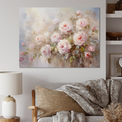 «Pink Roses Farmhouse Charm - Roses, art sur toile