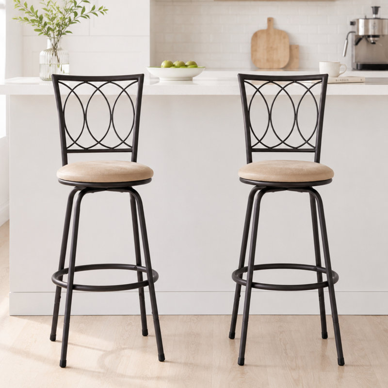 Ensemble de 2 tabourets de bar pivotants avec assise et dossier rembourrés, tabouret de comptoir moderne avec pieds en acier amovibles à hauteur réglable pour îlot de cuisine et bar pour la maison