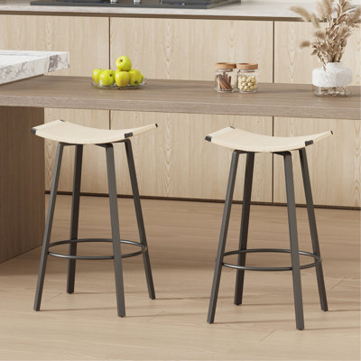 Tabourets de bar à hauteur de comptoir, chaises de cuisine tissées à la main sans dossier avec repose-pieds rond, ensemble de 2 tabourets de pub en PVC pour l'intérieur et l'extérieur