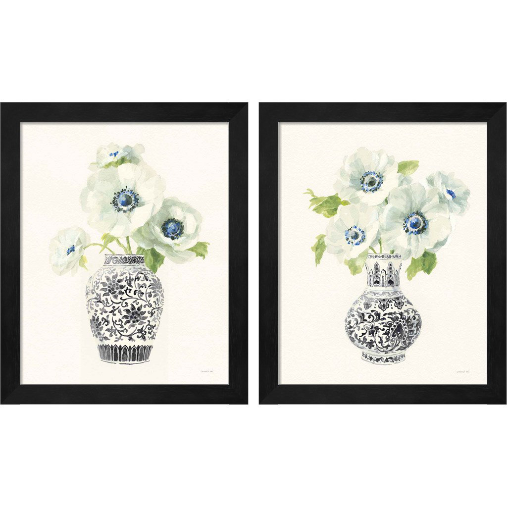 " Floral Chinoiserie I & II Black Crop " by Danhui Nai 2 - Pieces (Set of 2) Red Barrel Studio®