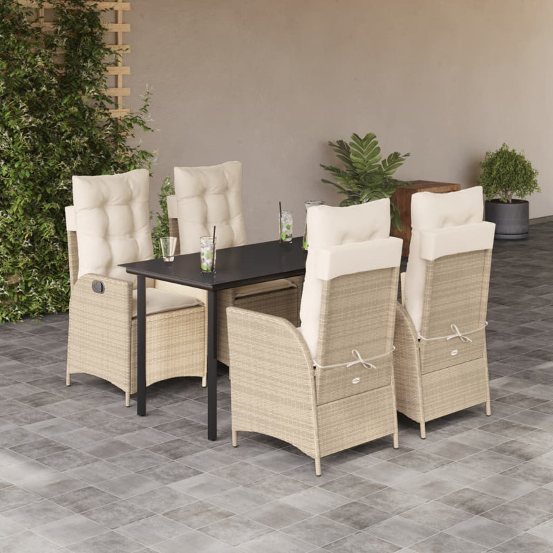 Ensemble de salle à manger de patio avec coussins 5 pièces Dakota Fields, H 29,1 po x L 27,6 po x l 55,1 po, Noir / blanc
