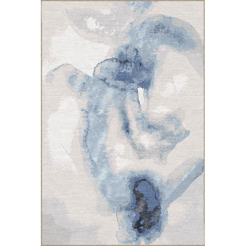 Tapis bleu tissé et crème lavable à la machine, Tapis de couloir 2 pi 6 po x 9 pi 10 po