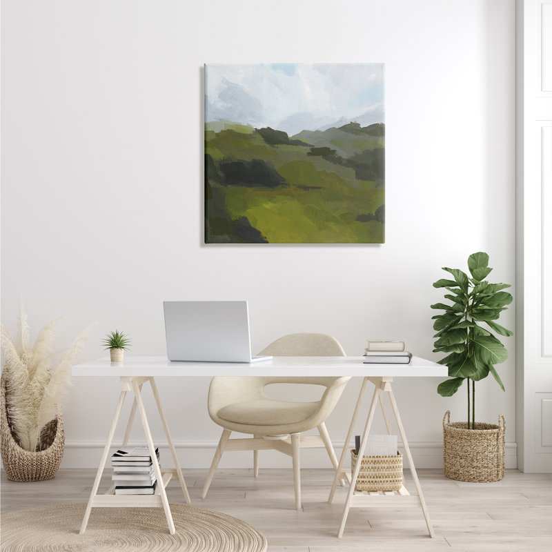 «Cloudy Hill Top Horizon», feuillage vert surdimensionné noir surdimensionné, estampe numérique par Jacob Green, Toile tendue