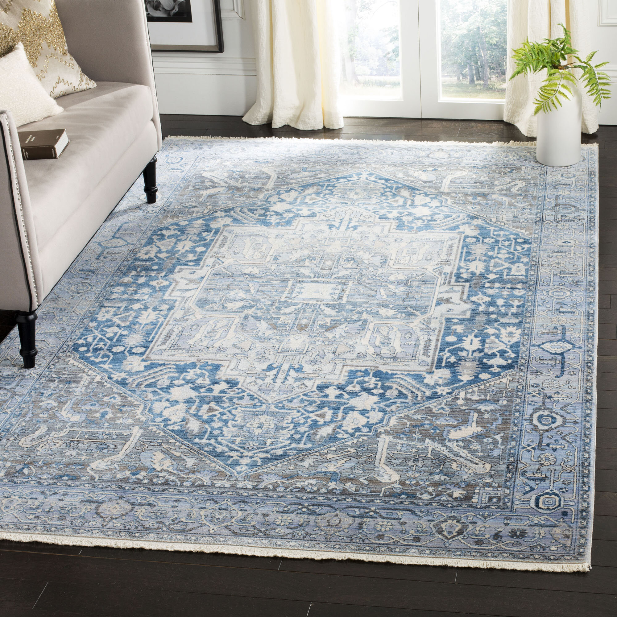 Bungalow Rose Egremont Flatweave Performance Blue Rug | Wayfair