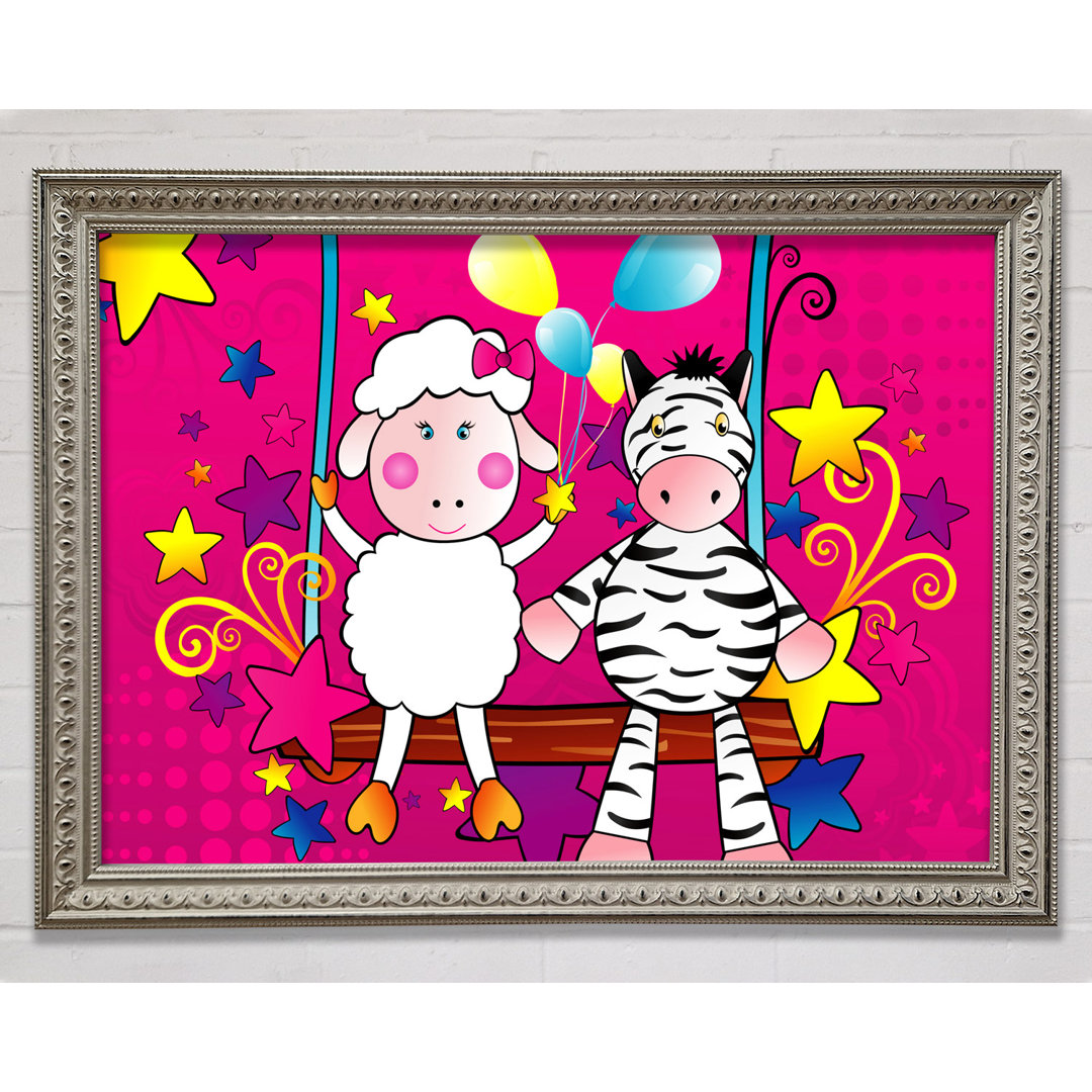 Schaf und Zebra auf der Schaukel Celebration Silver - Einzelner Bilderrahmen Kunstdrucke