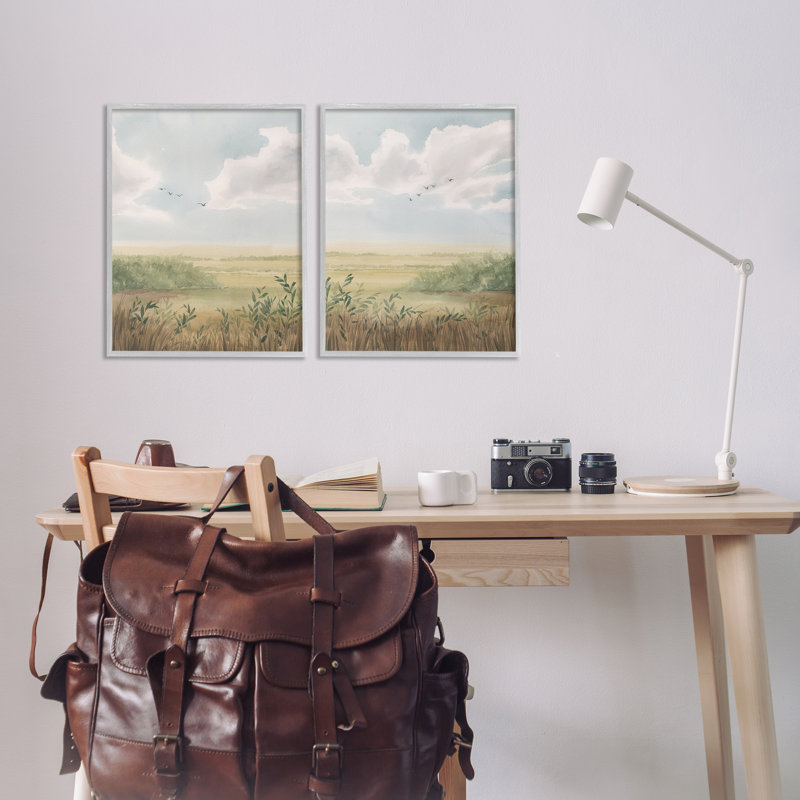  Ensemble de 2 giclées Birds over Country Pastures par Grace Popp, H 20 po x l 16 po, Estampe numérique Farmhouse