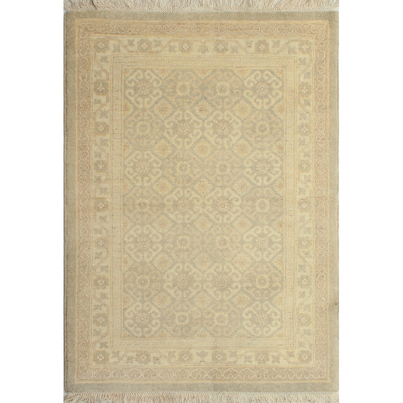 Tapis fin fait à la main Chobi Crenshaw - gris - ivoire, 3 pi 5 po x 5 pi 2 po