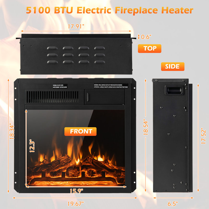 Brimson 19.67'' W Black Electric Fireplace Insert