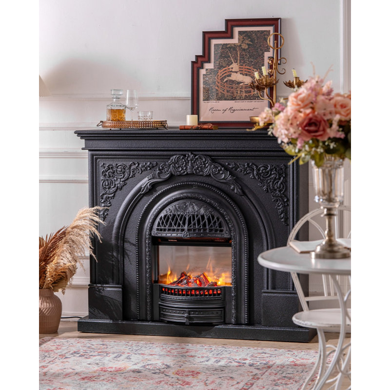 French retro fake flame birdcage heating fireplace, Black
