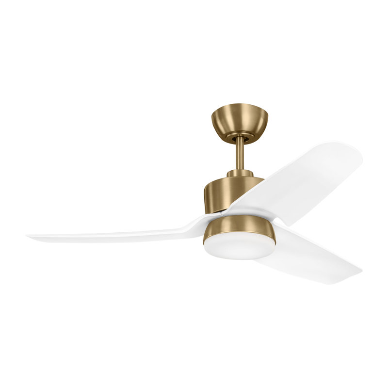 Heredia Indoor Ceiling Fan with Threaded Downrod, Matte White ABS blades and Handheld Remote, Satin Brass/Matte White