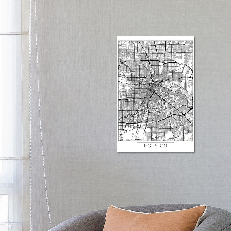 Houston Minimal Urban Blueprint Map by Hubert Roguski - Wrapped Canvas Gallery-Wrapped Canvas Giclée