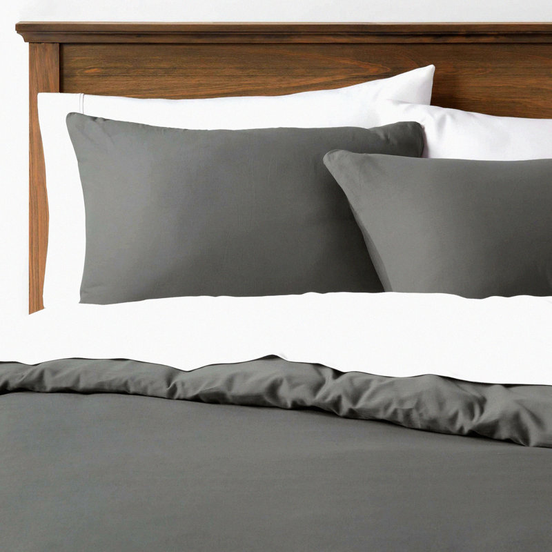 Luxury Sateen Cotton Duvet Set - Dark Grey Queen - 600 Thread Count Comforter Cover with Zipper Closure and Pillow Shams - 100% Pure Cotton