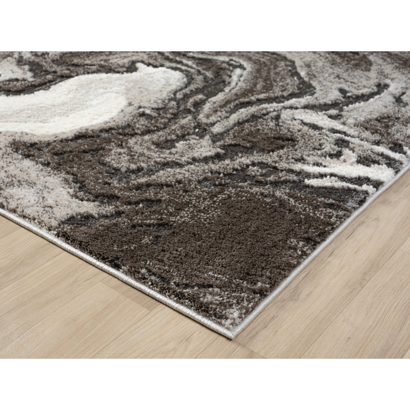 Derel Modern Embossed Contemporary Living Room Area Rug - Marble Design,Mocha, Rectangle 200 x 290 cm