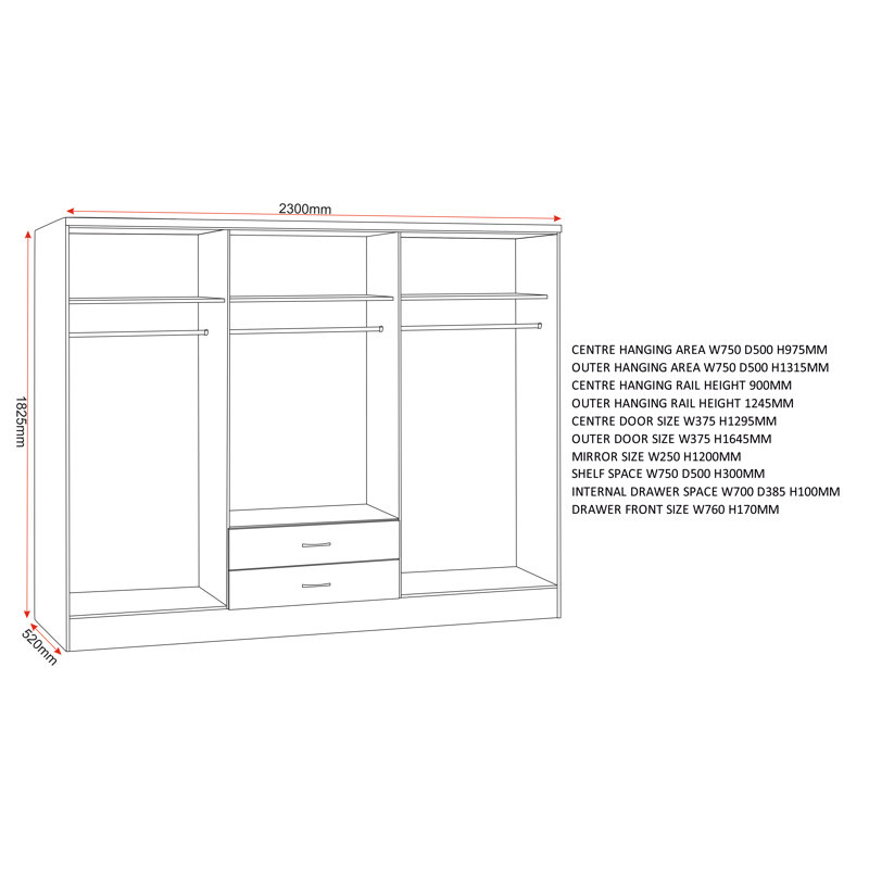 Cascio 6 Door Wardrobe, Rusitc Oak