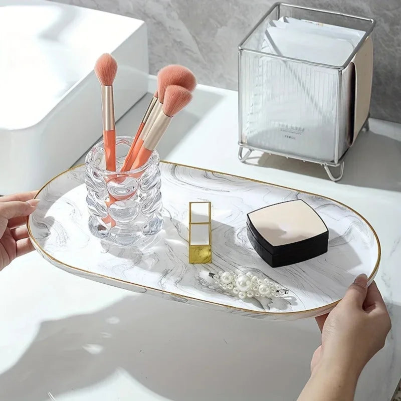 Vanity Tray - Non-Slip Marble Large, 8.19" W x 14.96" D x 0.63" H