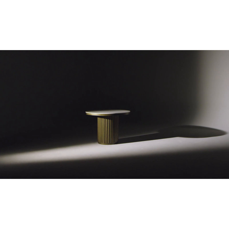 Black Marble Round Dining Table with Fluted Metal Base