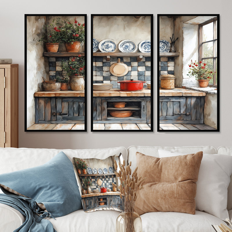 Country Kitchen Rustic Dream I - Kitchen Wall Art Set, 28" H x 36" W x 1" D, Black Floater Framed Canvas