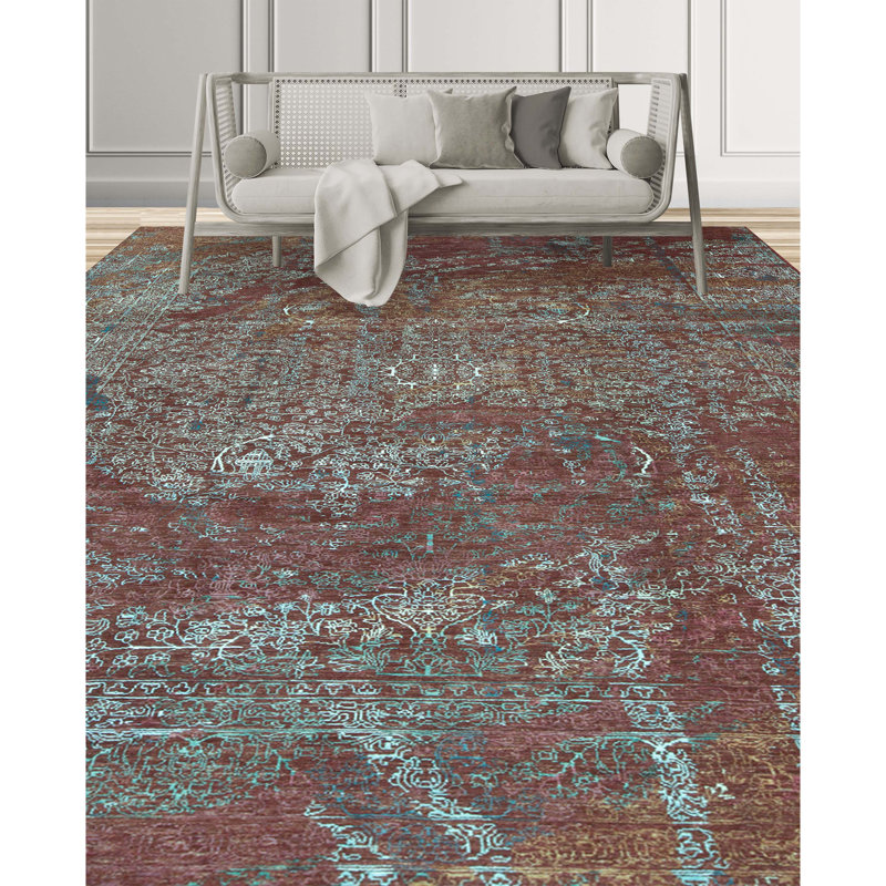 Oriental Area Rug in Rust/Orange/Gray, Rectangle 10' x 14'2"