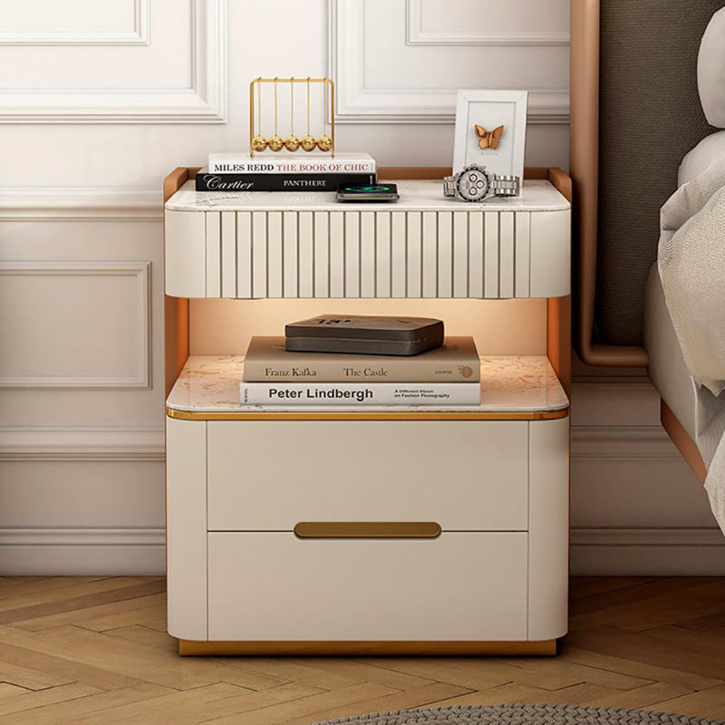 Vailora Modern Smart Nightstand With Wireless Charger Sensor Light Bluetooth Speakers