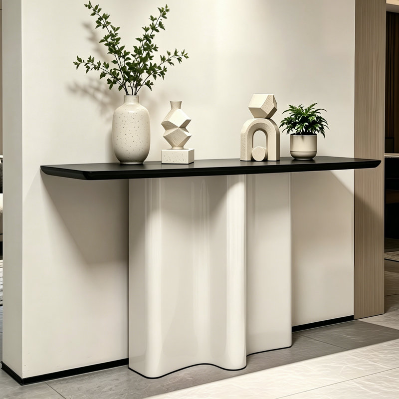 Console minimaliste de style italien, 35.4" H x 70.9" W x 15.7" D, Black / White, White