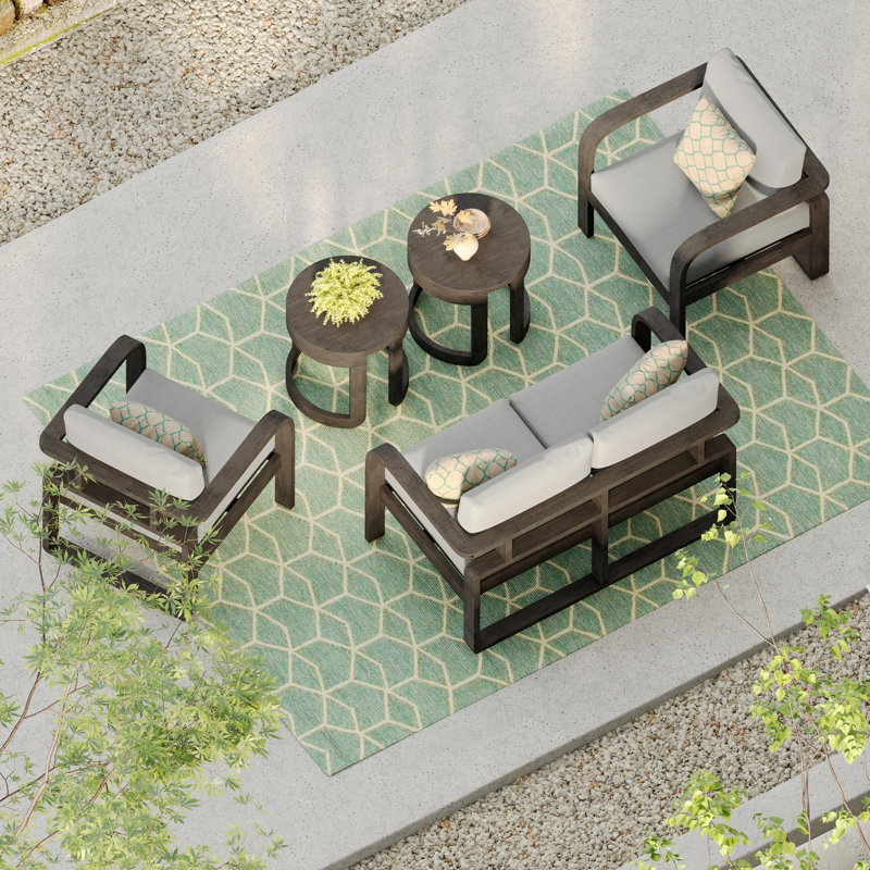Light Brown Solid Wood 4-Person Outdoor Seating Set with Gray Cushions