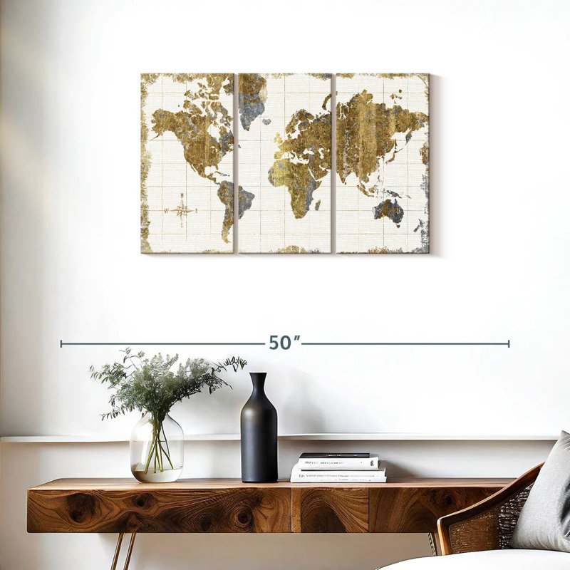 Aliaz Gilded Map Linen, 20" H x 33" W