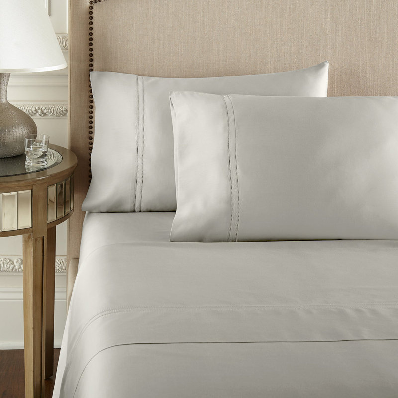Yalda Egyptian Cotton Sateen Sheet Set , Linen, Queen Sheet Set + 2 Pillowcases