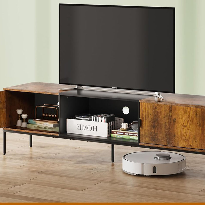 Console With Open Shelf And 2 Cabinets For