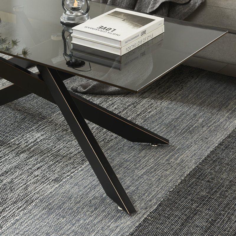 Table basse rectangulaire avec plateau en verre, Noir