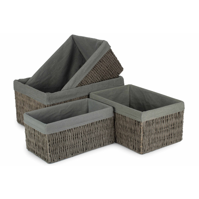 Bay Isle Home 4 Piece Wicker Storage Basket Set with Lining, Grey/Grey Sage Lining