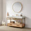 Meuble-lavabo simple 55 po Driden avec support en métal jaune bronze et plateau en pierre composite blanche