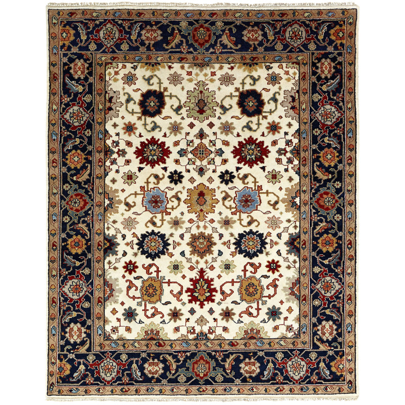 Tapis oriental rouge / ivoire en laine noué à la main, Rectangle 8 pi 6 po x 11 pi 6 po