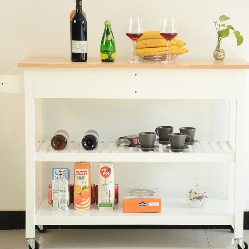 Chariot de cuisine avec plateau en bois d'hévéa, intérieur spacieux et chariot mobile à roulettes verrouillable, nombreuses options de rangement