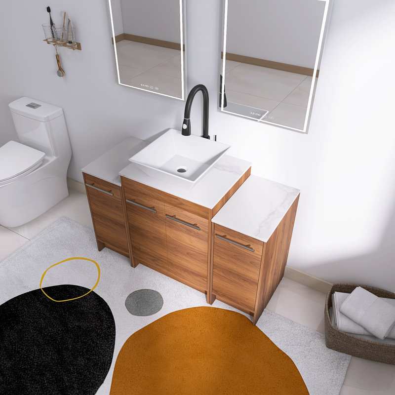  Ensemble de meuble-lavabo autoportant de 48 po avec plateau en pierre frittée Aurrie, Aurrie, Square, 48"