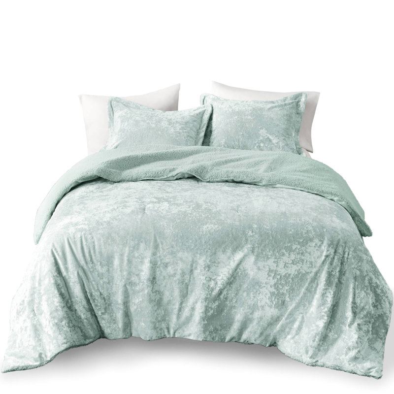 Full/Queen 3 Pcs Crushed Velvet Reversible Comforter Of Colorway, And Easy To Clean Full/Queen, Pcs, Velvet, , , Soft Cozy - Proof Filling