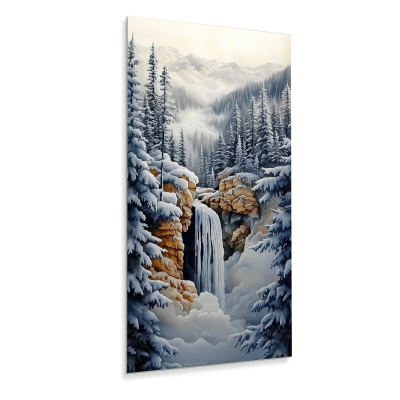 Nordic Large Wall Art - Winter Waterfall Forest Trail I, Nature, reproduction métallique, L 16 po x H 32 po