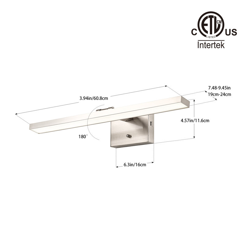 Armoire de salle de bain 24 po à DEL à intensité variable de 25 W avec armoire à pharmacie réglable et 5 bras réglables pour salle de bain